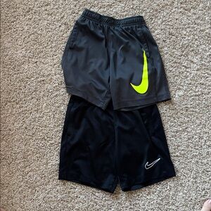 Boys Nike Dark Gray Shorts with Bright Yellow Logo size small bundle of two